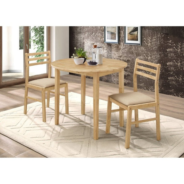 English Elm Natural Hardwood Drop Leaf Round Dining Set with Ladder Back Chairs for Small Spaces B2777P536460