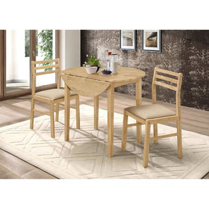 English Elm Natural Hardwood Drop Leaf Round Dining Set with Ladder Back Chairs for Small Spaces B2777P536460