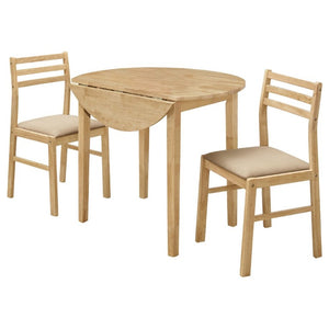 English Elm Natural Hardwood Drop Leaf Round Dining Set with Ladder Back Chairs for Small Spaces B2777P536460