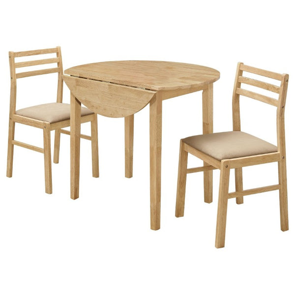 English Elm Natural Hardwood Drop Leaf Round Dining Set with Ladder Back Chairs for Small Spaces B2777P536460