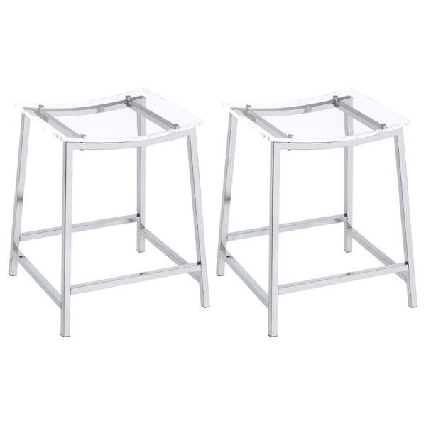 English Elm Staten Acrylic and Chrome Backless Counterstools Sleek Pair for Kitchen or Bar B2777P536461