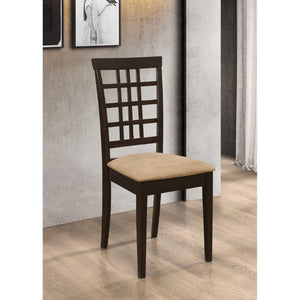 English Elm Cappuccino Wood Dining Chairs with Lattice Back and Beige Seat Set of Two B2777P536465