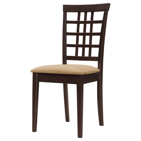 English Elm Cappuccino Wood Dining Chairs with Lattice Back and Beige Seat Set of Two B2777P536465
