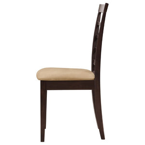 English Elm Cappuccino Wood Dining Chairs with Lattice Back and Beige Seat Set of Two B2777P536465