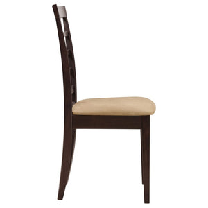 English Elm Cappuccino Wood Dining Chairs with Lattice Back and Beige Seat Set of Two B2777P536465
