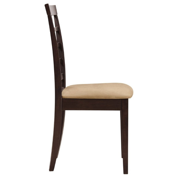 English Elm Cappuccino Wood Dining Chairs with Lattice Back and Beige Seat Set of Two B2777P536465
