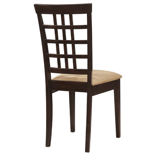 English Elm Cappuccino Wood Dining Chairs with Lattice Back and Beige Seat Set of Two B2777P536465