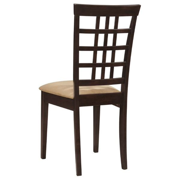 English Elm Cappuccino Wood Dining Chairs with Lattice Back and Beige Seat Set of Two B2777P536465