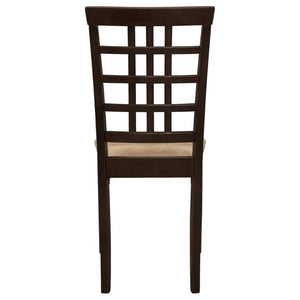 English Elm Cappuccino Wood Dining Chairs with Lattice Back and Beige Seat Set of Two B2777P536465