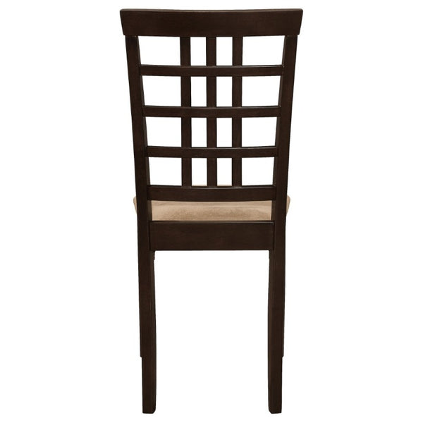 English Elm Cappuccino Wood Dining Chairs with Lattice Back and Beige Seat Set of Two B2777P536465