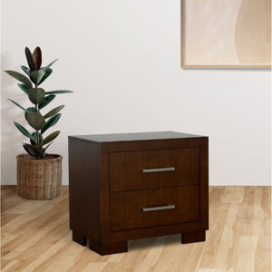 English Elm Polk Two Drawer Wood Nightstand with Deep Finish and Silver Bar Pulls for Bedroom B2777P536468