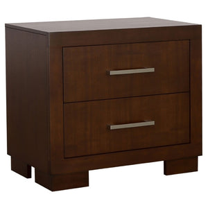 English Elm Polk Two Drawer Wood Nightstand with Deep Finish and Silver Bar Pulls for Bedroom B2777P536468