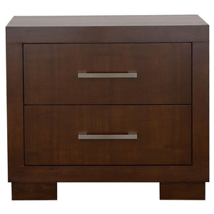 English Elm Polk Two Drawer Wood Nightstand with Deep Finish and Silver Bar Pulls for Bedroom B2777P536468