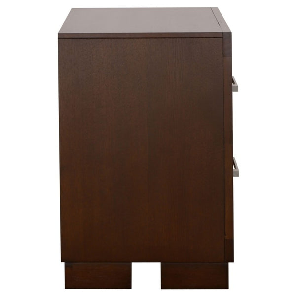 English Elm Polk Two Drawer Wood Nightstand with Deep Finish and Silver Bar Pulls for Bedroom B2777P536468