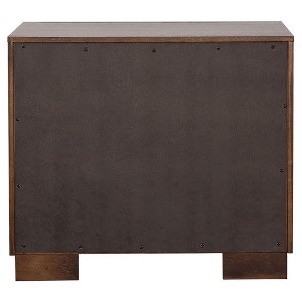 English Elm Polk Two Drawer Wood Nightstand with Deep Finish and Silver Bar Pulls for Bedroom B2777P536468