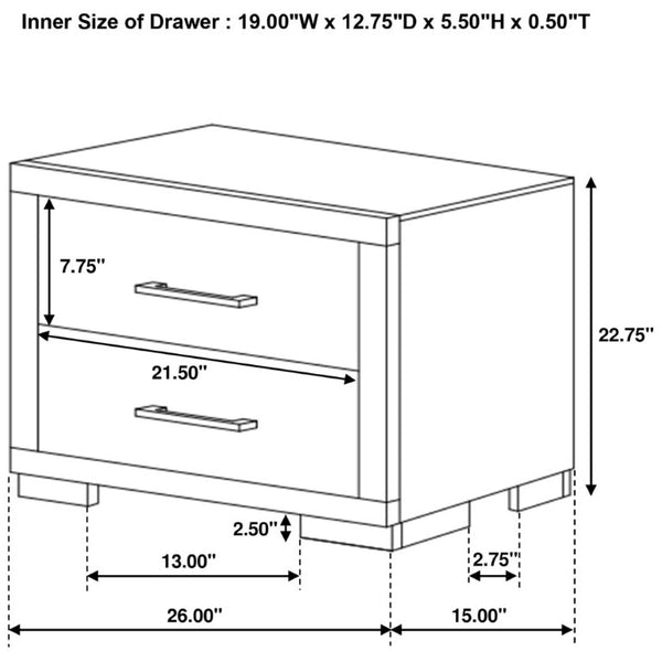 English Elm Polk Two Drawer Wood Nightstand with Deep Finish and Silver Bar Pulls for Bedroom B2777P536468
