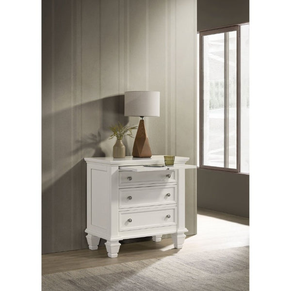 English Elm Cream Hardwood Three Drawer Nightstand with Pull Tray Cottage Farmhouse Bedroom Storage B2777P536469