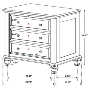 English Elm Cream Hardwood Three Drawer Nightstand with Pull Tray Cottage Farmhouse Bedroom Storage B2777P536469