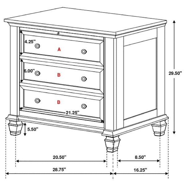 English Elm Cream Hardwood Three Drawer Nightstand with Pull Tray Cottage Farmhouse Bedroom Storage B2777P536469