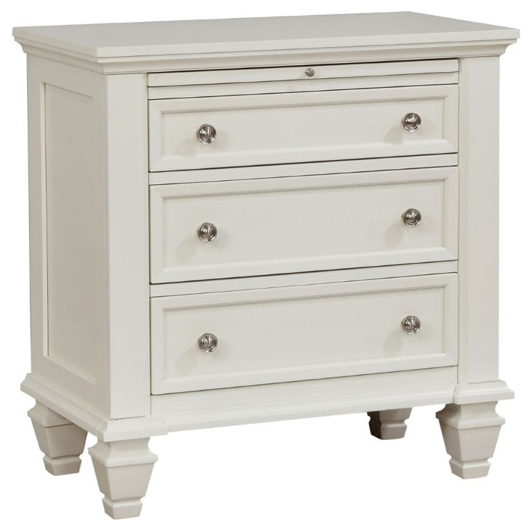 English Elm Cream Hardwood Three Drawer Nightstand with Pull Tray Cottage Farmhouse Bedroom Storage B2777P536469