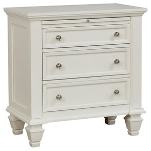 English Elm Cream Hardwood Three Drawer Nightstand with Pull Tray Cottage Farmhouse Bedroom Storage B2777P536469