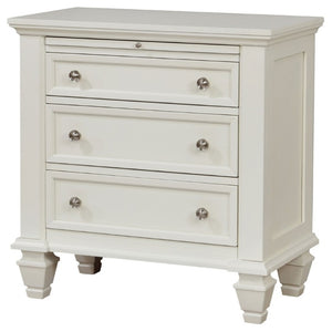 English Elm Cream Hardwood Three Drawer Nightstand with Pull Tray Cottage Farmhouse Bedroom Storage B2777P536469