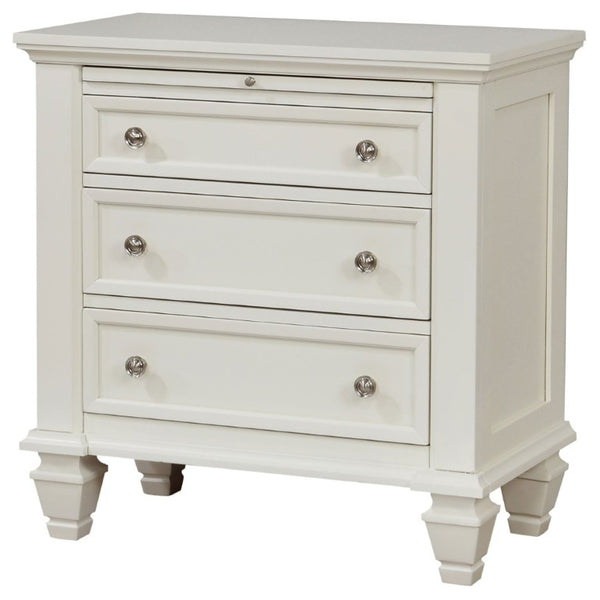 English Elm Cream Hardwood Three Drawer Nightstand with Pull Tray Cottage Farmhouse Bedroom Storage B2777P536469