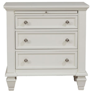 English Elm Cream Hardwood Three Drawer Nightstand with Pull Tray Cottage Farmhouse Bedroom Storage B2777P536469