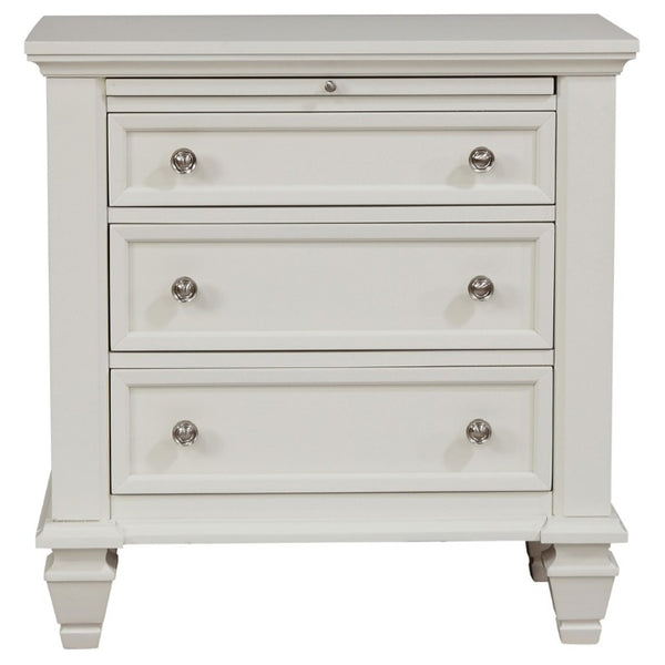 English Elm Cream Hardwood Three Drawer Nightstand with Pull Tray Cottage Farmhouse Bedroom Storage B2777P536469