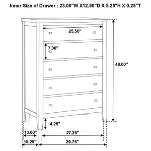 English Elm Payton Cappuccino Five Drawer Tall Chest with Brushed Silver Hardware for Bedroom B2777P536471
