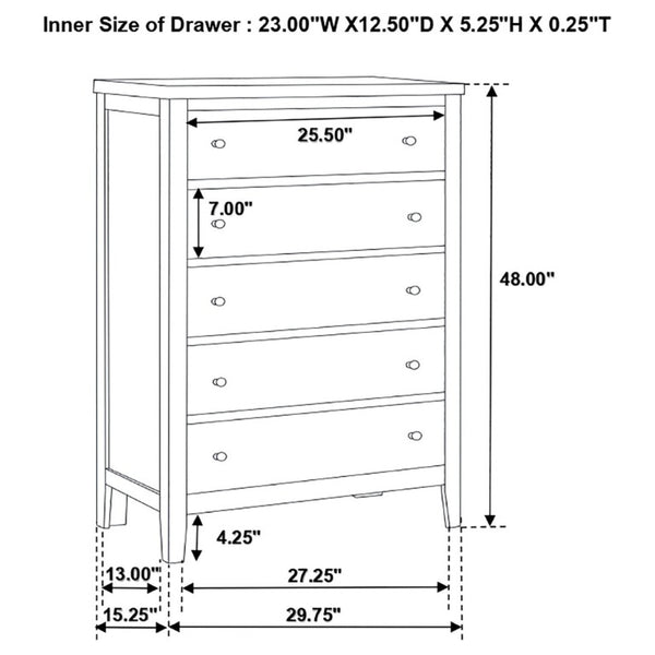 English Elm Payton Cappuccino Five Drawer Tall Chest with Brushed Silver Hardware for Bedroom B2777P536471