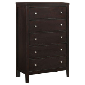 English Elm Payton Cappuccino Five Drawer Tall Chest with Brushed Silver Hardware for Bedroom B2777P536471