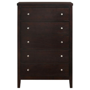 English Elm Payton Cappuccino Five Drawer Tall Chest with Brushed Silver Hardware for Bedroom B2777P536471