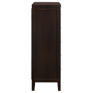 English Elm Payton Cappuccino Five Drawer Tall Chest with Brushed Silver Hardware for Bedroom B2777P536471
