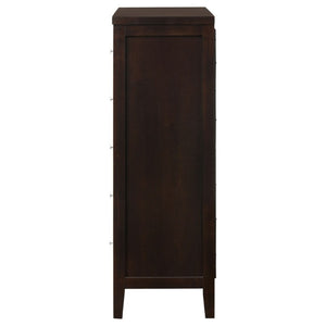 English Elm Payton Cappuccino Five Drawer Tall Chest with Brushed Silver Hardware for Bedroom B2777P536471