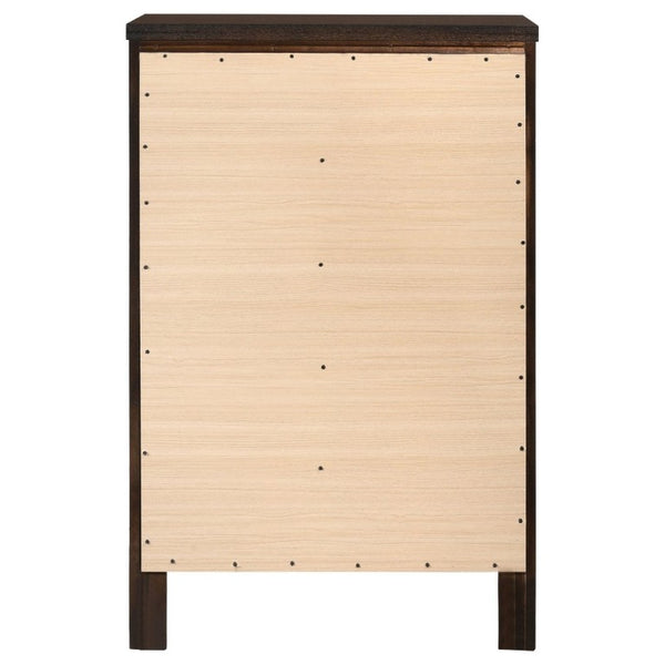 English Elm Payton Cappuccino Five Drawer Tall Chest with Brushed Silver Hardware for Bedroom B2777P536471