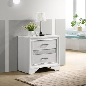 English Elm White Glam Nightstand with Rhinestone Pulls Hidden Jewelry Tray and Two Drawers B2777P536475