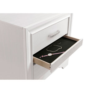 English Elm White Glam Nightstand with Rhinestone Pulls Hidden Jewelry Tray and Two Drawers B2777P536475