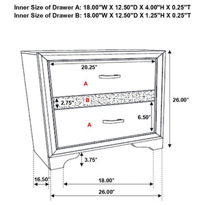 English Elm White Glam Nightstand with Rhinestone Pulls Hidden Jewelry Tray and Two Drawers B2777P536475