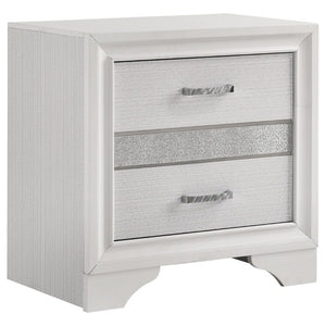 English Elm White Glam Nightstand with Rhinestone Pulls Hidden Jewelry Tray and Two Drawers B2777P536475