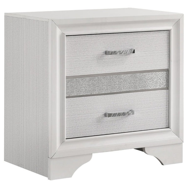 English Elm White Glam Nightstand with Rhinestone Pulls Hidden Jewelry Tray and Two Drawers B2777P536475