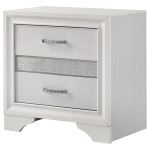 English Elm White Glam Nightstand with Rhinestone Pulls Hidden Jewelry Tray and Two Drawers B2777P536475