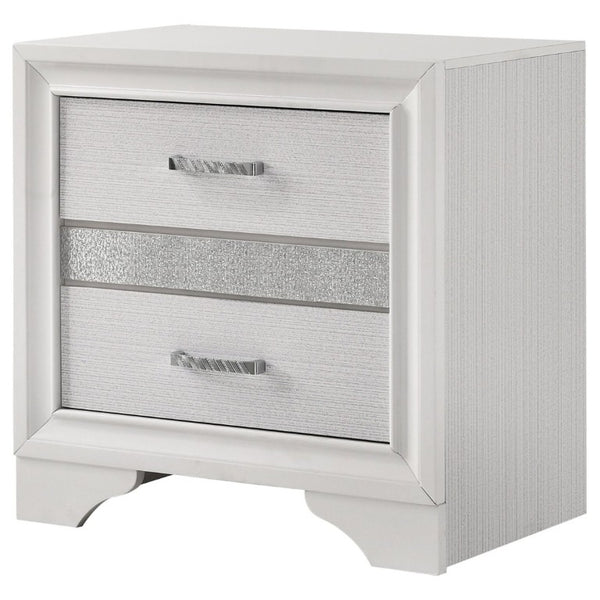 English Elm White Glam Nightstand with Rhinestone Pulls Hidden Jewelry Tray and Two Drawers B2777P536475