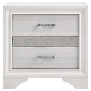 English Elm White Glam Nightstand with Rhinestone Pulls Hidden Jewelry Tray and Two Drawers B2777P536475
