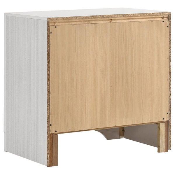 English Elm White Glam Nightstand with Rhinestone Pulls Hidden Jewelry Tray and Two Drawers B2777P536475