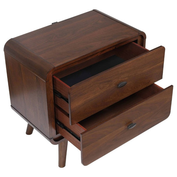 English Elm Dark Walnut Two Drawer Nightstand Mid Century Modern Bedside with Gunmetal Pulls B2777P536476