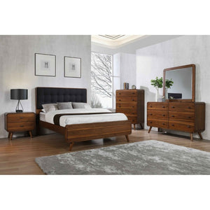 English Elm Dark Walnut Two Drawer Nightstand Mid Century Modern Bedside with Gunmetal Pulls B2777P536476