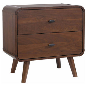 English Elm Dark Walnut Two Drawer Nightstand Mid Century Modern Bedside with Gunmetal Pulls B2777P536476