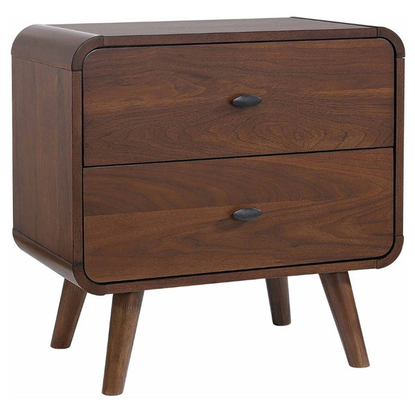 English Elm Dark Walnut Two Drawer Nightstand Mid Century Modern Bedside with Gunmetal Pulls B2777P536476