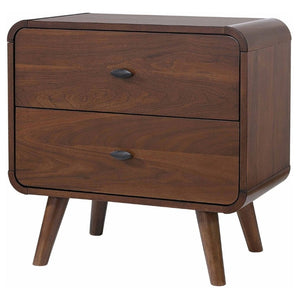 English Elm Dark Walnut Two Drawer Nightstand Mid Century Modern Bedside with Gunmetal Pulls B2777P536476